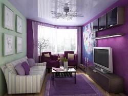 Living room interior in gray lilac color