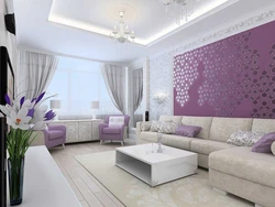 Living room interior in gray lilac color