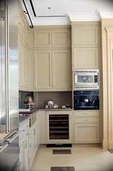 White kitchen beige refrigerator design