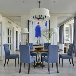 Kitchen And Living Room Design With Blue Chairs