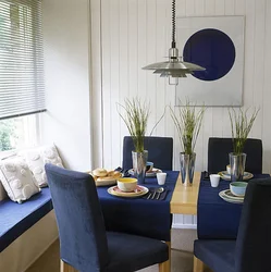Kitchen And Living Room Design With Blue Chairs