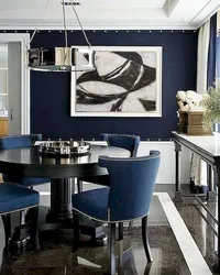 Kitchen and living room design with blue chairs