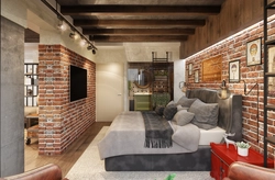 Bedroom Design With Wood And Brick