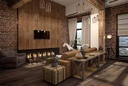 Bedroom design with wood and brick