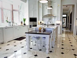 Marble-Effect Porcelain Tiles In The Kitchen Interior Photo