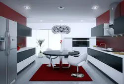 Серые обои и красная кухня интерьер