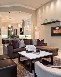 Kitchen with brown sofa photo