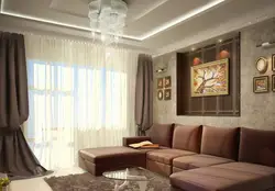 Kitchen with brown sofa photo