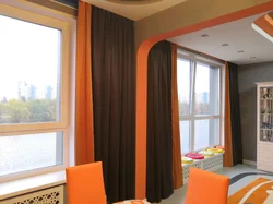 Kitchen design with orange curtains