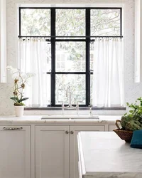Black Windows In The Kitchen Interior Photo