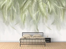 Photo wallpaper palm leaves in the bedroom interior