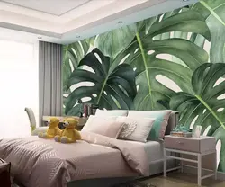 Photo wallpaper palm leaves in the bedroom interior