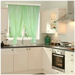 Kitchen design with mint curtains