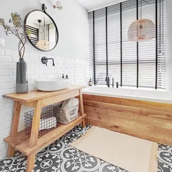 Тарҳи ванна бо countertop чӯбӣ