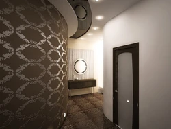 Hallway design with brown wallpaper