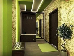 Hallway design with brown wallpaper