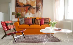 Orange green living room interior