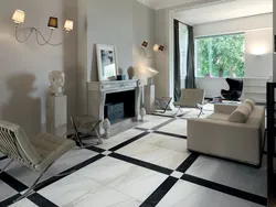 Marble-effect porcelain tiles in the living room photo