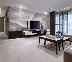 Marble-effect porcelain tiles in the living room photo