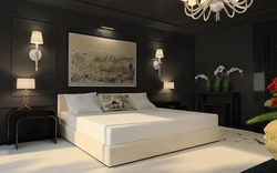 Light bedroom design with dark bed