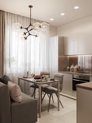 Living room kitchen design in pastel colors