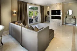 Living Room Design With Marble And Wood
