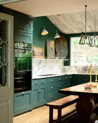 Emerald kitchen with wood photo