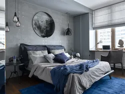 Gray and blue in the bedroom interior