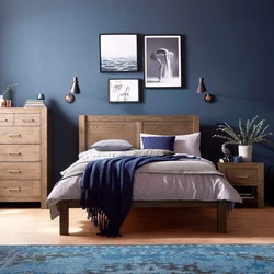 Gray and blue in the bedroom interior