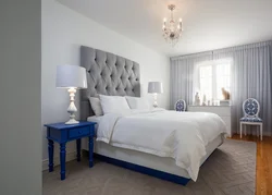 Gray and blue in the bedroom interior