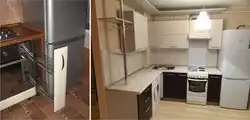 Размяшчэнне халадзільніка і пліты на кухні фота
