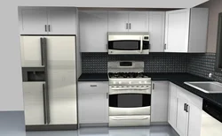 Location of the refrigerator and stove in the kitchen photo