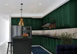 Dark green kitchen in the interior
