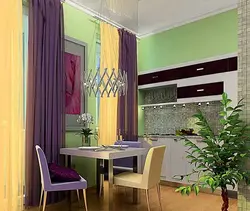 Интерьер фиолетово зеленой кухни