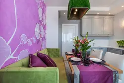 Purple green kitchen interior
