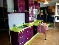 Purple green kitchen interior