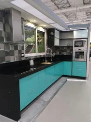 Черно бирюзовая кухня интерьер