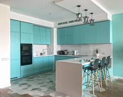 Black turquoise kitchen interior