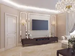 Классикалық интерьердегі қонақ бөлмесіндегі теледидар