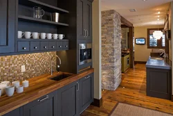 Kitchen design with wood tiles