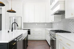 White kitchen design with white tiles