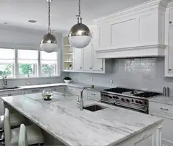 Light gray countertop in the kitchen interior