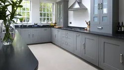 Light gray countertop in the kitchen interior