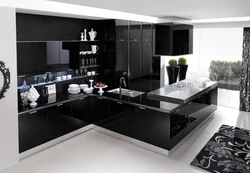 Тарҳи Ошхона Сиёҳ Бо Тарҳи Акс Countertop Сиёҳ