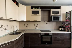 Ошхона бо countertops торик ва акс поёни торик