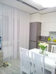 Curtain design for the kitchen behind the refrigerator