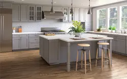 Gray kitchen design with island