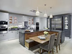 Gray kitchen design with island