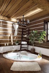 Wooden bathtub in the interior