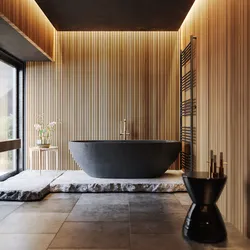 Wooden bathtub in the interior